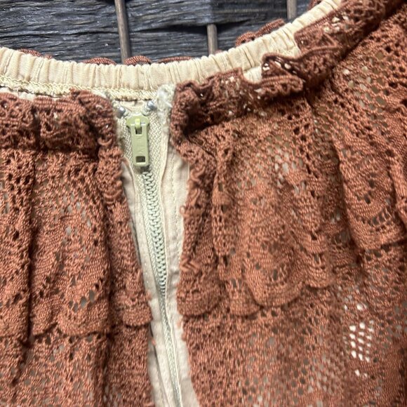 Vintage Brown Cream Handmade Fit and Flare Lace Top Dress Size Small - Picture 7 of 8